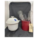 Crock w/Assorted Whisks - Soup Tureen