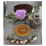 Wood & Wicker Baskets w/Floral Picks