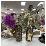 Pair Metal Vases w/Floral Picks