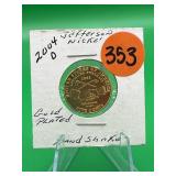 Gold Plated 2004-D Jefferson Nickel Hand Shake