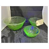 3 - Hazel Atlas Nesting Uranium Glass Bowls