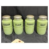 4 Uranium Glass Salt/Pepper/Sugar/Flour