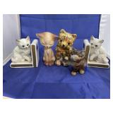 3 - Porcelain Cats & 2 Porcelain Cat Bookends
