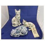 3 - Porcelain Cat Figurines - As Is