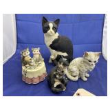 4 Pcs - Cat Figurines & Cat Music Box