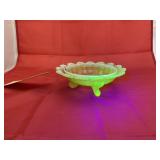 Klondike Vaseline Uranium Glass Footed Dish