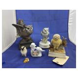 6 Pcs - 2 Owl Music Boxes - 4 Owl Figurines