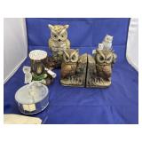 Porcelain Owl Bookends - 3 Owl Music Boxes