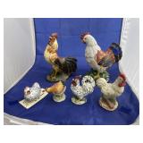 6 - Porcelain Chicken/Rooster Figurines