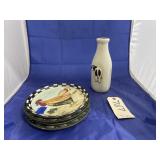 Porcelain Milk Jug - 4 Rooster Plates