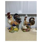 2 - Porcelain Rooster Statues 15"H & smaller