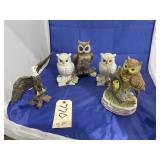 Owl Music Box - 3 Porcelain Owl Figurines
