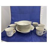 8 Nucor Stoneware Goose Cups & 8 Bowls