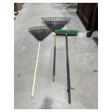 2 - Leaf Rakes & Push Broom