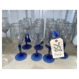 12 Pc Set - Blue/Clear Gold Rimmed Stemware