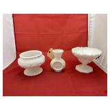 3 Pcs - Milk Glass Compote - Vases