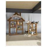 2 - Wooden Mini Shelves w/Figurines