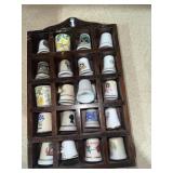 20 Slot Wooden Thimble Display w/21 Thimbles