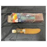 Bear & Son 5" Fixed Blade Knife w/Leather Sheath