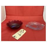 Blue Etched Glass Dish & Ruby Glass Bowl