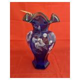 Fenton Blue Hand Painted Vase