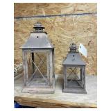 2 - Metal Candle Lanterns 8"x8"x17" & 6"x6"x1