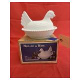 Indiana Glass Milk Glass Hen on Nest w/Box