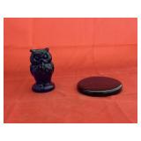 Cobalt Glass Owl Figurine & Coaster