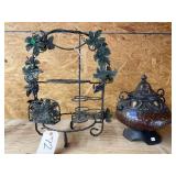 Metal Lidded Canister & Metal Serving Rack