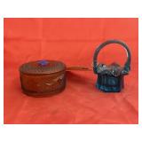 Small Blue Glass Basket & Amber Powder Dish