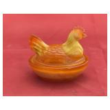 Boyd Amberina Slag Glass Hen on Nest - Glows