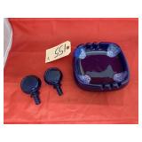 Blue Mid Century Modern Ceramic Ash Tray +