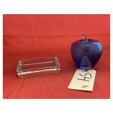 Blue Glass Decorative Apple - Glass Ash Tray