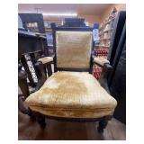 Vintage Upholstered Wood Carved Chair