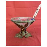 Clear Crackle Glass Bowl w/Metal Angel Stand