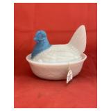 Westmoreland Milk Glass Blue Head Hen