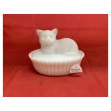 Milk Glass Cat Trinket Box