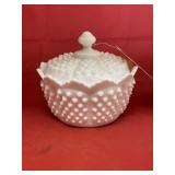 Fenton Hobnail Milk Glass Candy Dish w/Lid