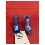 2 Fenton Shoes - Blue Glass Hand Painted Shoe