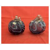Pair Blown Glass Blue Pumpkins