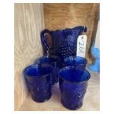 Mosser Cobalt Grape Pitcher & 4 Glass Tumblers