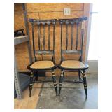 Pair Wood Painted High Back Chairs