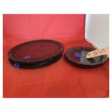 6 - Red Glass Plates - Large & Small