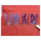 4 - Blue Flower Clear Glass Juice Glasses