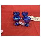 4 - Carnival Glass Cobalt Blue Mini Goblets