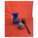Art Glass Vase w/Glass Orb & 3D Printed Rose