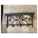 Wood/Metal Wall Shelf w/Key Hooks 20"x8"