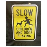 Metal "Slow Children & Dog" Sign 12"x18"