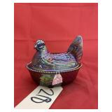 Rosso Titanium Carnival Glass Hen on Nest