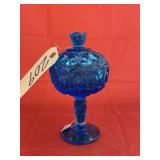 Colonial Blue Moon & Stars Compote w/Lid